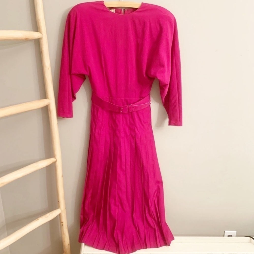 Ann Tijan Kenar 2 Vintage Fuchsia Belted Pleated Fit & Flare Round Neck Dress 2